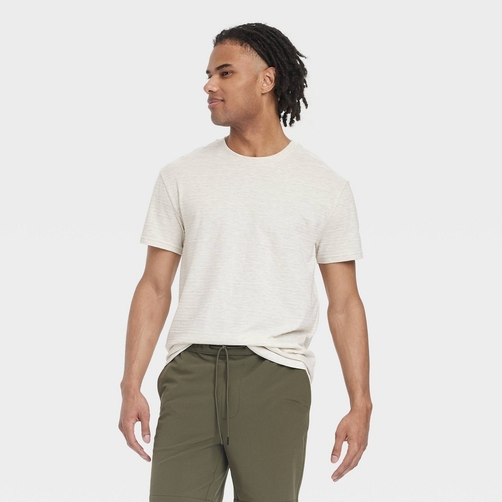 Goodfellow & Co Standard Fit Slub Knit T-Shirt Mens L Oatmeal NWT Target Crew